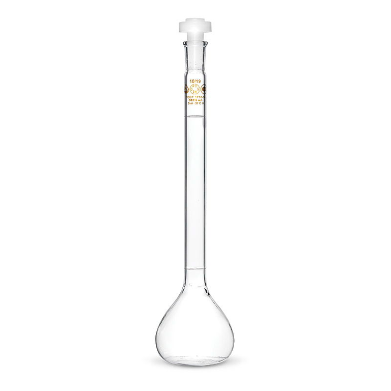 Колба мерная с двумя метками с пластмассовой пробкой 200 мл, стекло