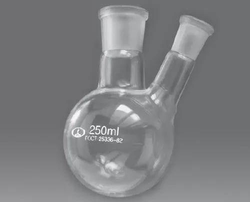 Колба лабораторная круглодонная 250 мл с двумя горловинами со шлифом, стекло
